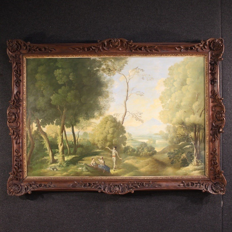Grand tableau italien de paysage du 20ème siècle