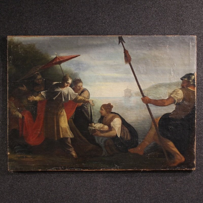 Antique Italian Painting Moses Saved From The Waters From The 18th Century-photo-2