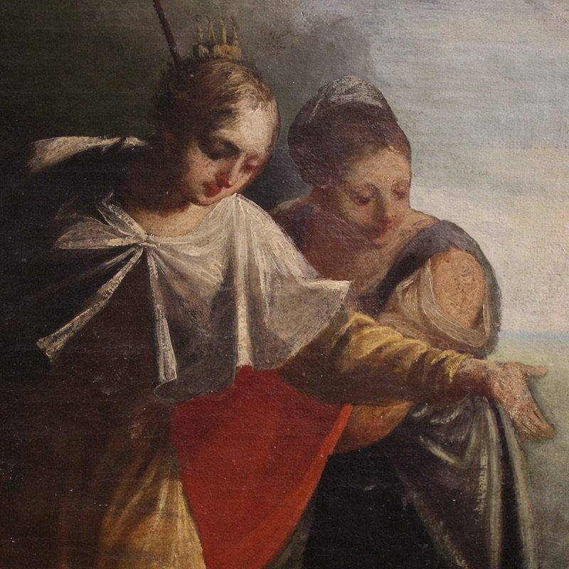 Antique Italian Painting Moses Saved From The Waters From The 18th Century-photo-4