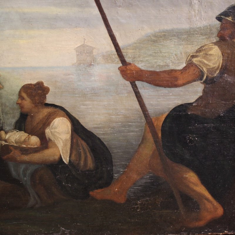 Antique Italian Painting Moses Saved From The Waters From The 18th Century-photo-6