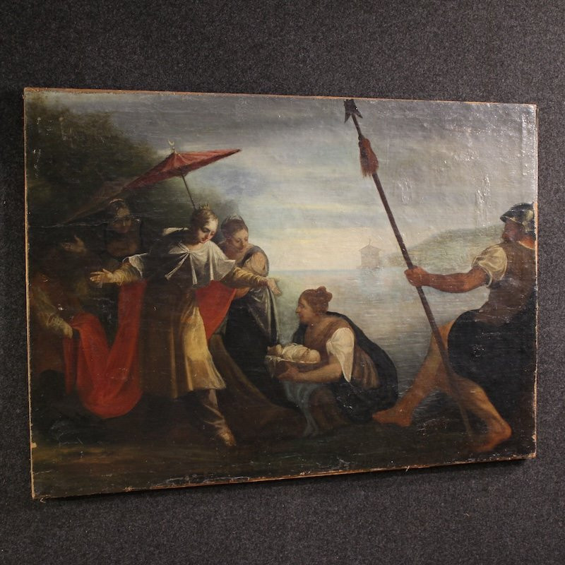 Antique Italian Painting Moses Saved From The Waters From The 18th Century-photo-8