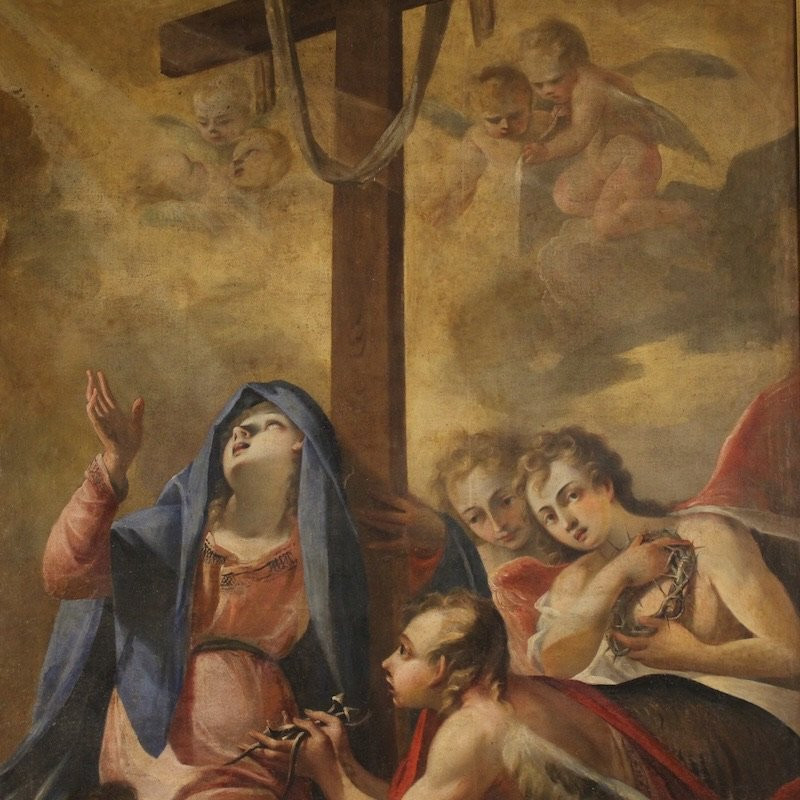 Grand tableau italien du 17ème siècle, la Vierge des Douleurs avec des anges-photo-4