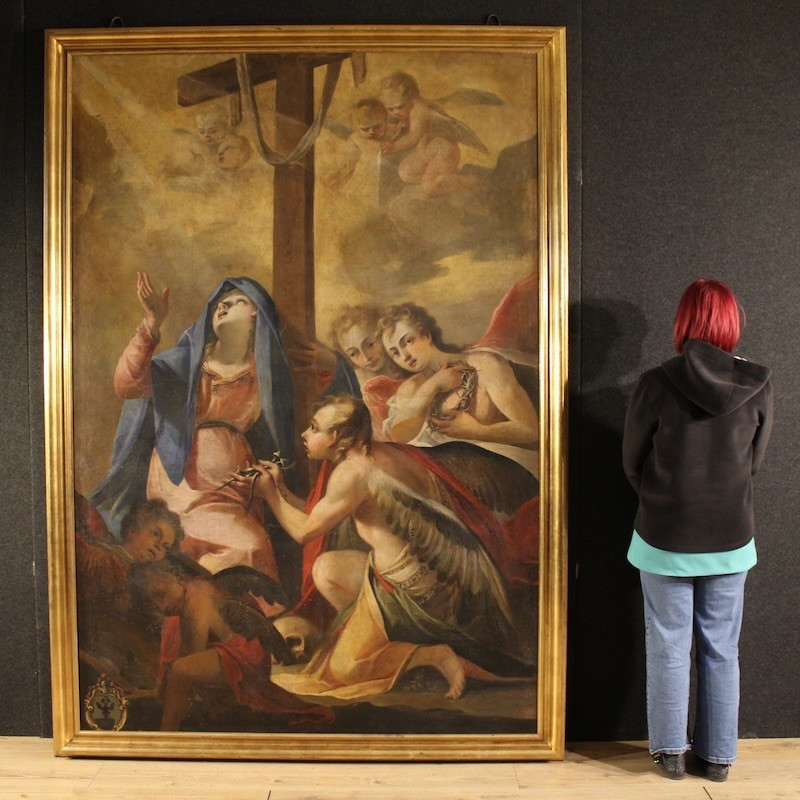 Grand tableau italien du 17ème siècle, la Vierge des Douleurs avec des anges-photo-2
