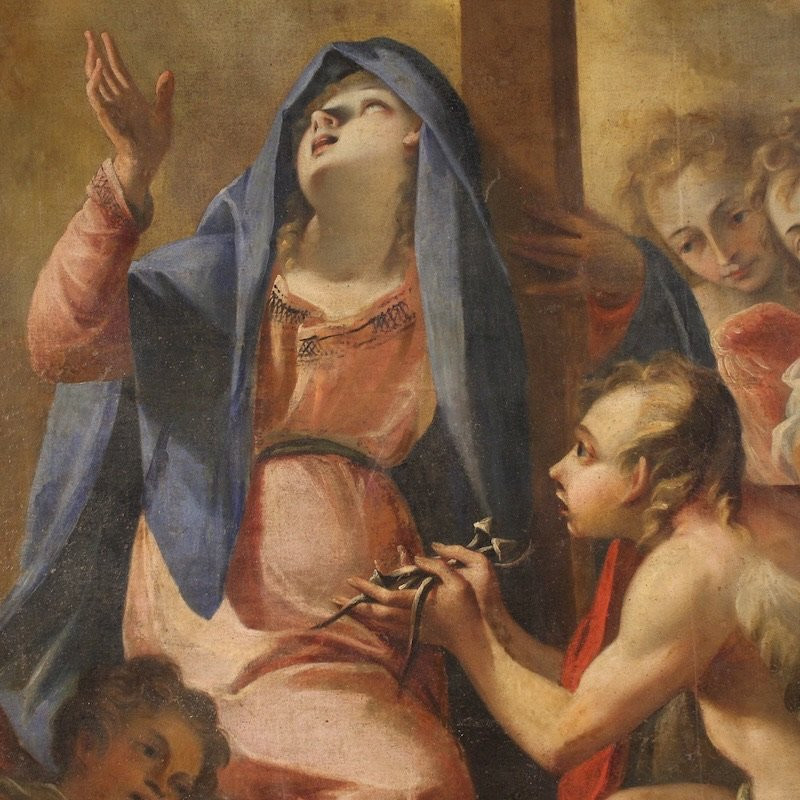 Grand tableau italien du 17ème siècle, la Vierge des Douleurs avec des anges-photo-1