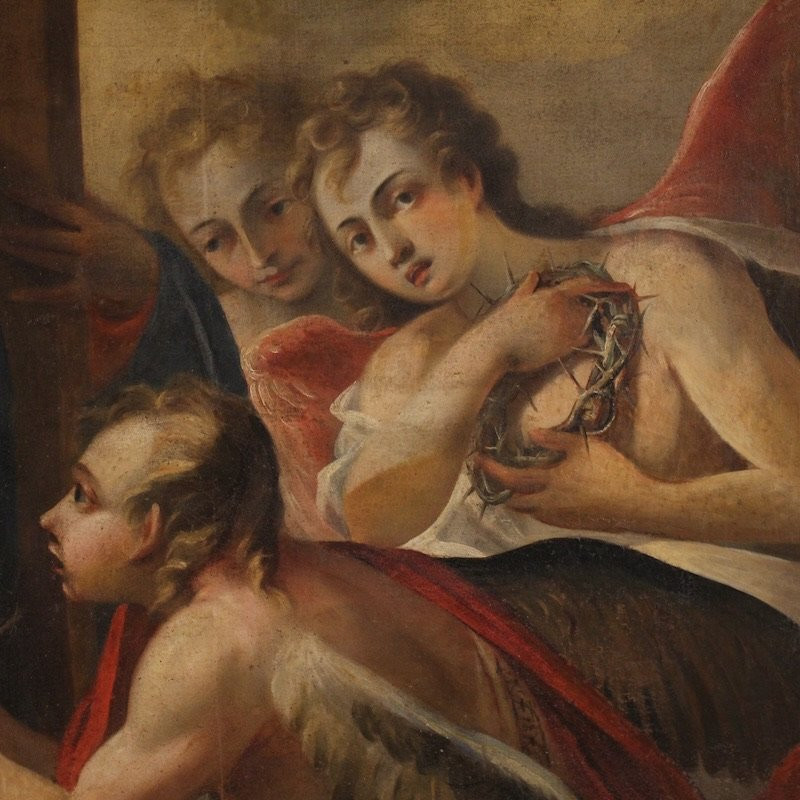 Grand tableau italien du 17ème siècle, la Vierge des Douleurs avec des anges-photo-2