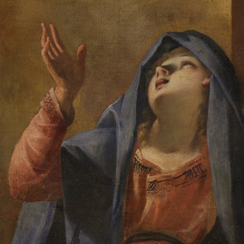 Grand tableau italien du 17ème siècle, la Vierge des Douleurs avec des anges-photo-5