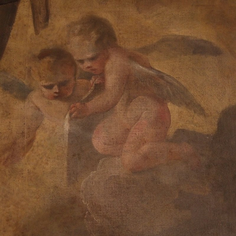 Grand tableau italien du 17ème siècle, la Vierge des Douleurs avec des anges-photo-6