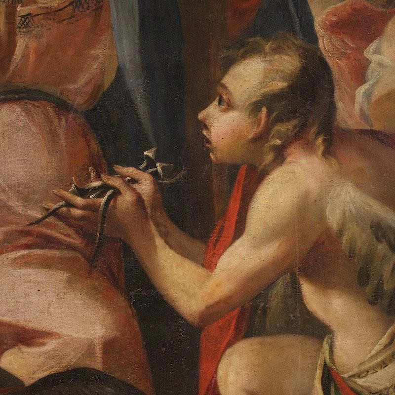 Grand tableau italien du 17ème siècle, la Vierge des Douleurs avec des anges-photo-7
