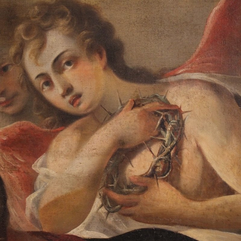 Grand tableau italien du 17ème siècle, la Vierge des Douleurs avec des anges-photo-8