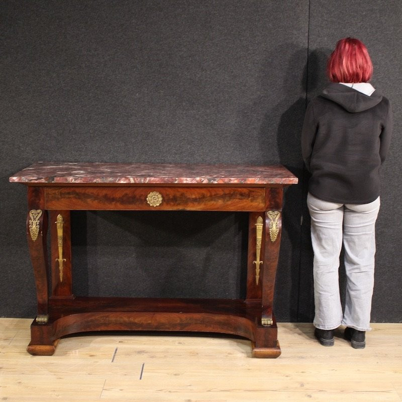 19th Century Italian Empire Style Console Table With Marble Top-photo-2