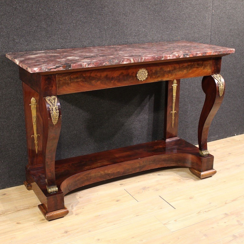 19th Century Italian Empire Style Console Table With Marble Top