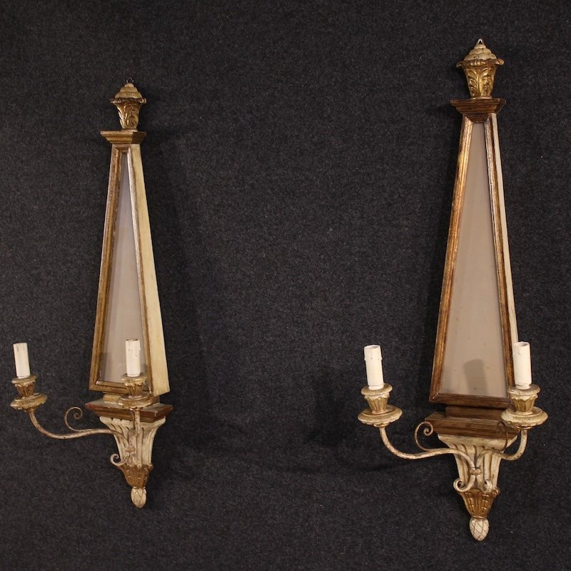 Paire d'appliques italiennes de style Louis XVI du 20ème siècle-photo-4
