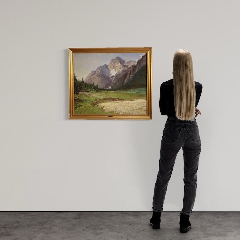 Italian Painting Mountain View Of The Croda Rossa d'Ampezzo, Signed By Bentivoglio-photo-2