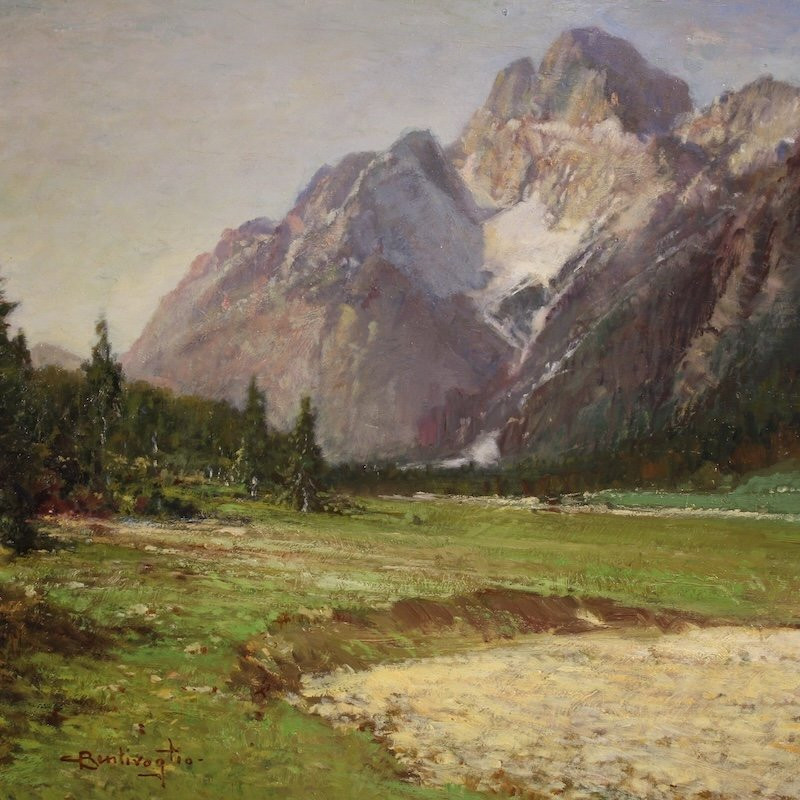 Italian Painting Mountain View Of The Croda Rossa d'Ampezzo, Signed By Bentivoglio-photo-4