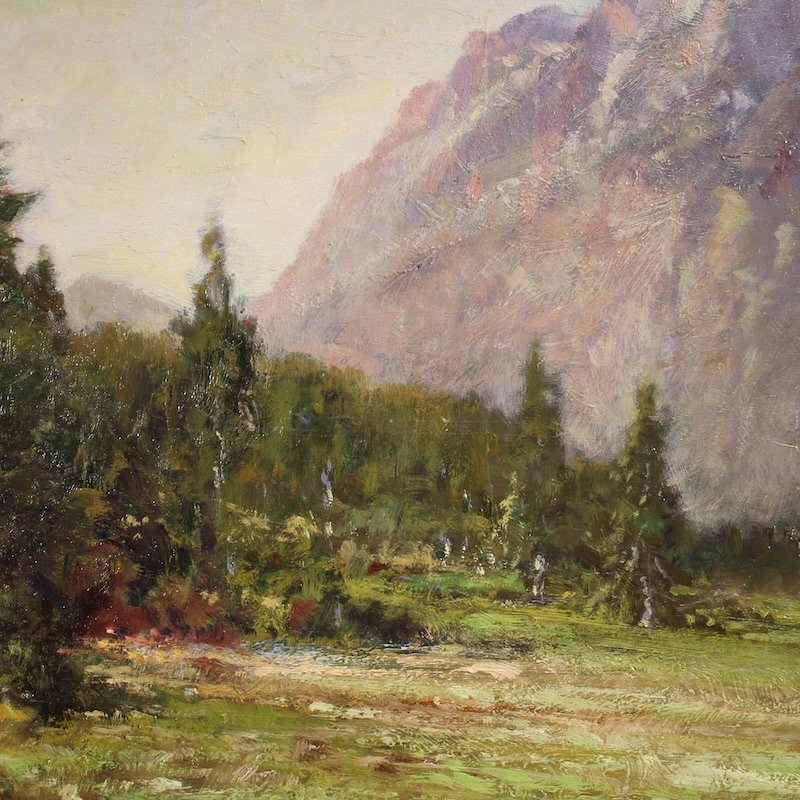 Italian Painting Mountain View Of The Croda Rossa d'Ampezzo, Signed By Bentivoglio-photo-4