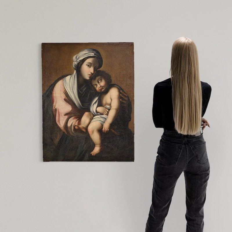 Ancien tableau italien Vierge à l'Enfant du 18ème siècle-photo-3