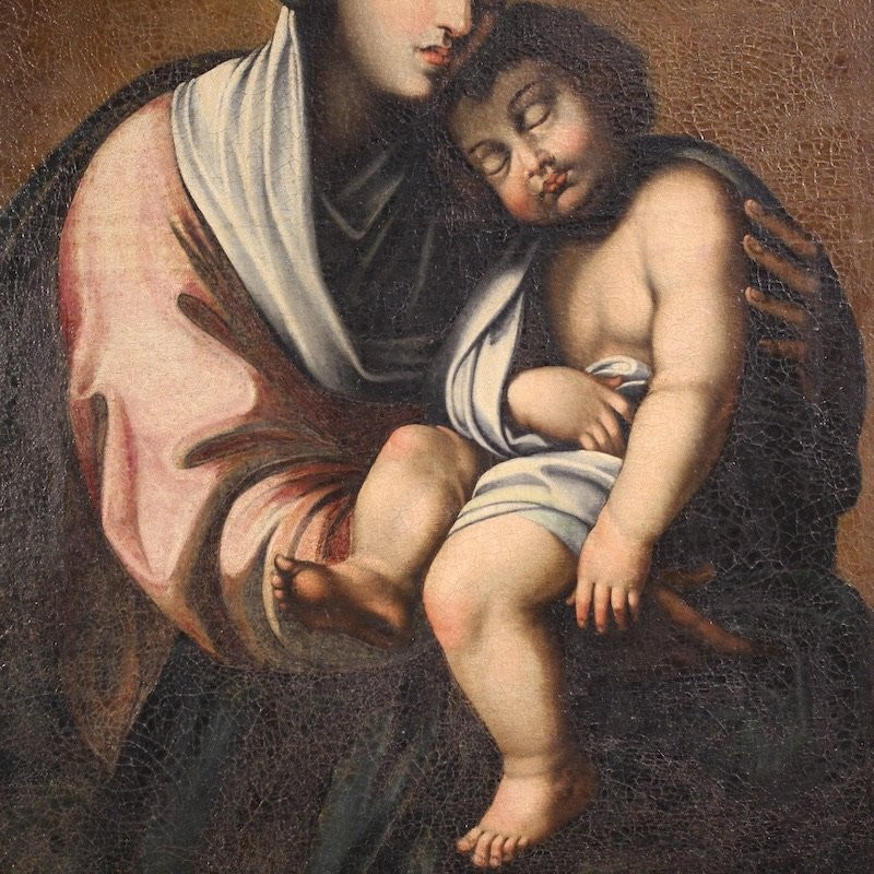 Ancien tableau italien Vierge à l'Enfant du 18ème siècle-photo-4