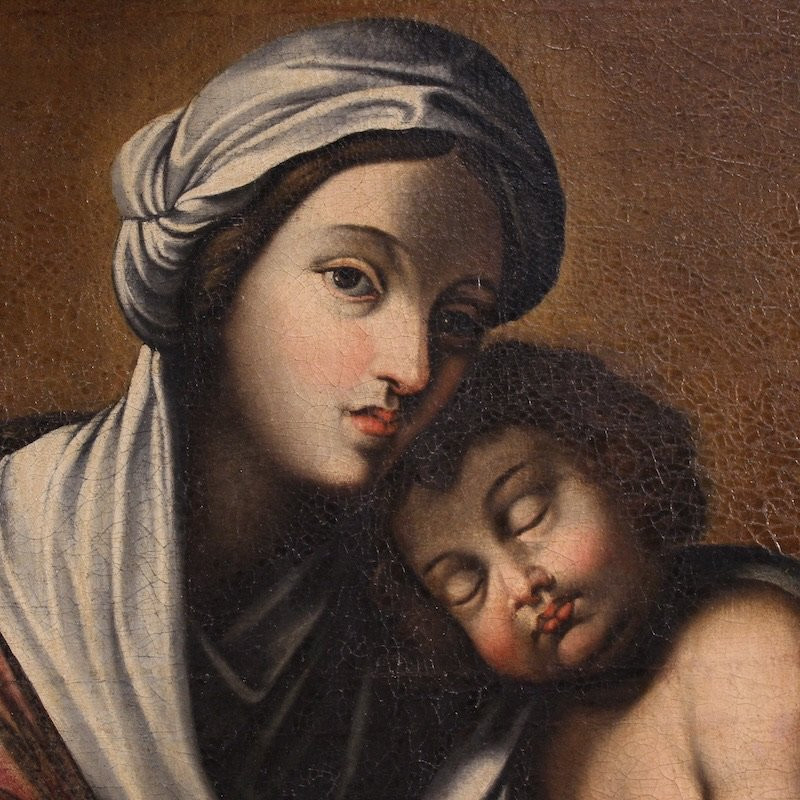 Ancien tableau italien Vierge à l'Enfant du 18ème siècle-photo-1