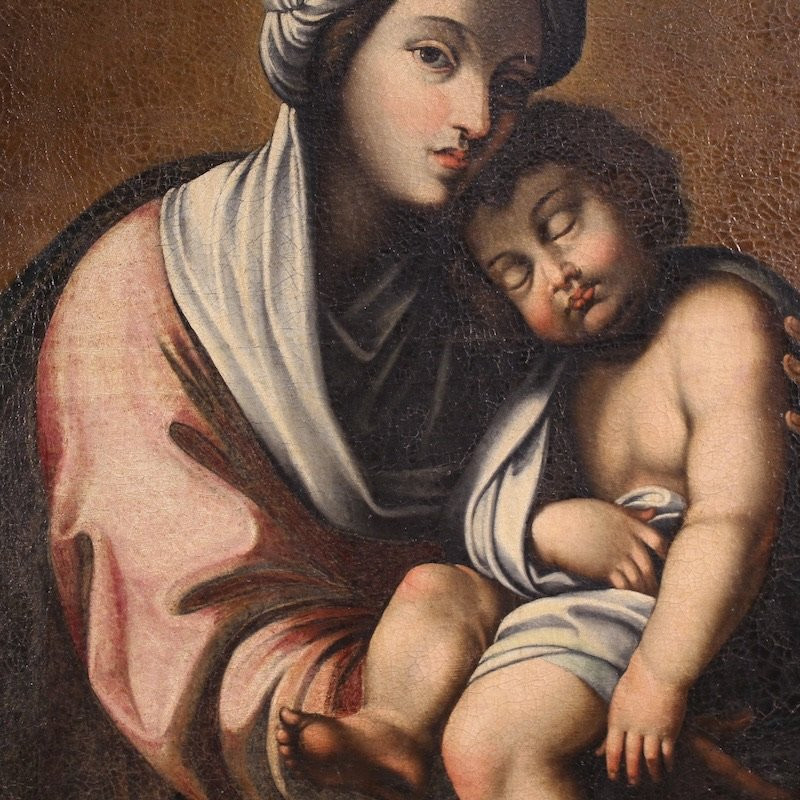 Ancien tableau italien Vierge à l'Enfant du 18ème siècle-photo-8