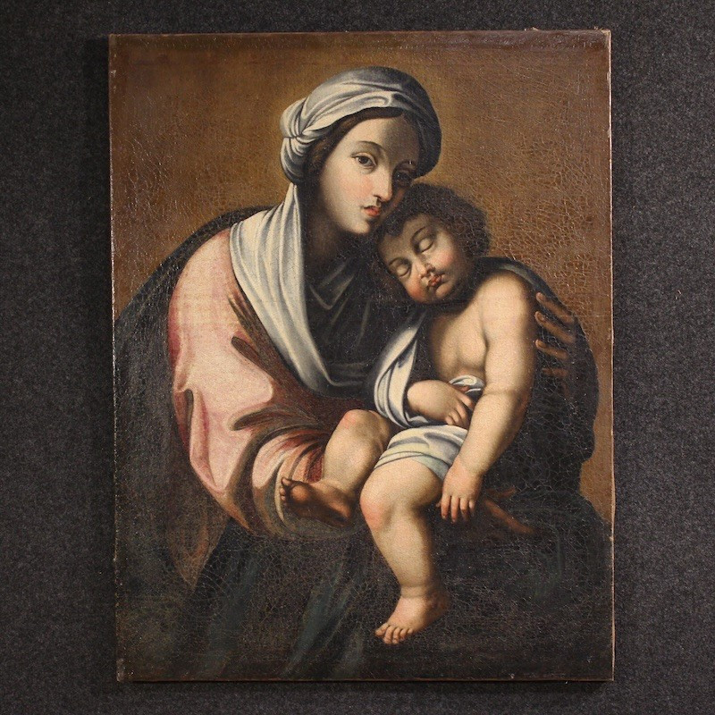 Ancien tableau italien Vierge à l'Enfant du 18ème siècle