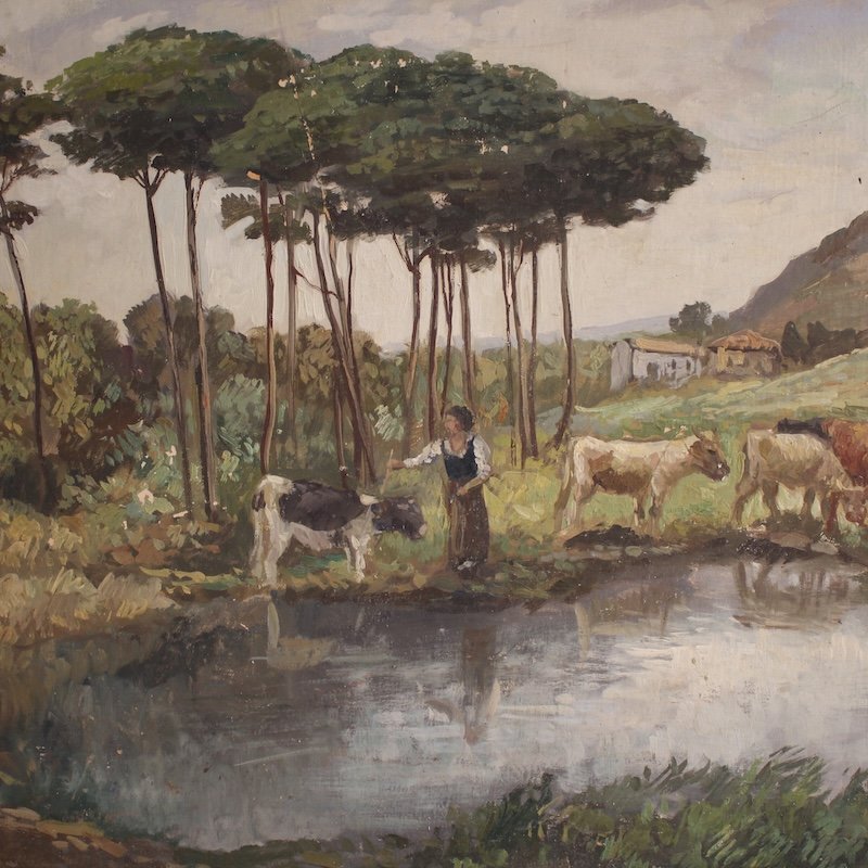 Tableau paysage bucolique signé Giron 20ème siècle-photo-4