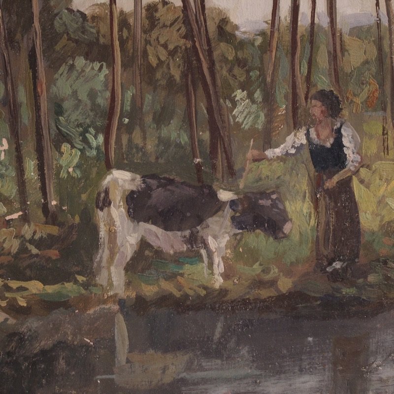 Tableau paysage bucolique signé Giron 20ème siècle-photo-2