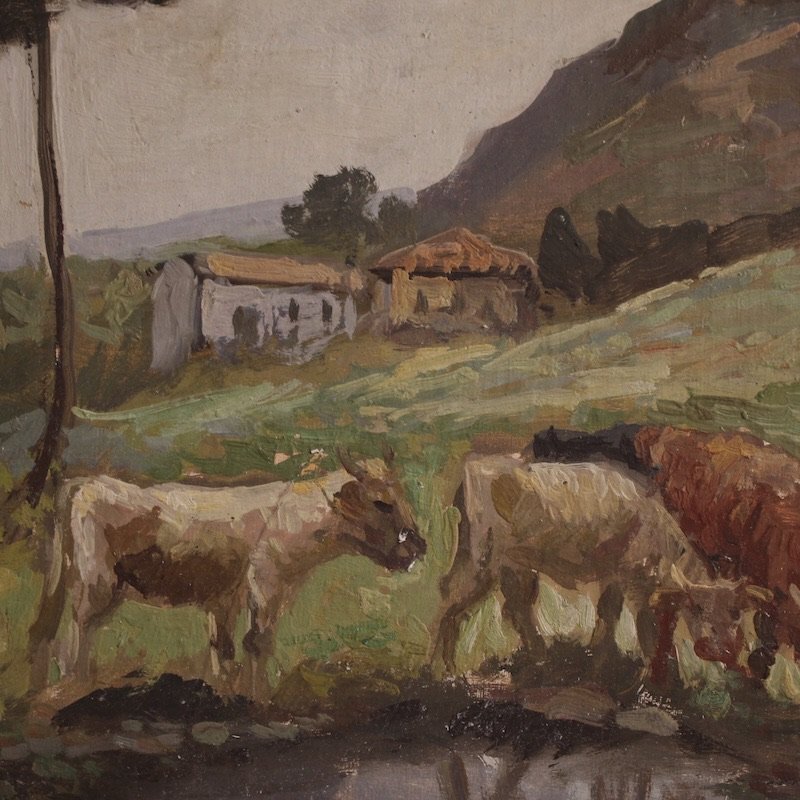 Tableau paysage bucolique signé Giron 20ème siècle-photo-4