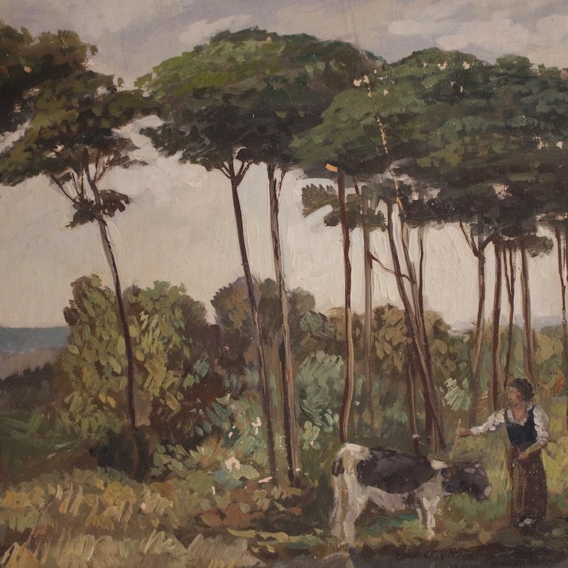 Tableau paysage bucolique signé Giron 20ème siècle-photo-5