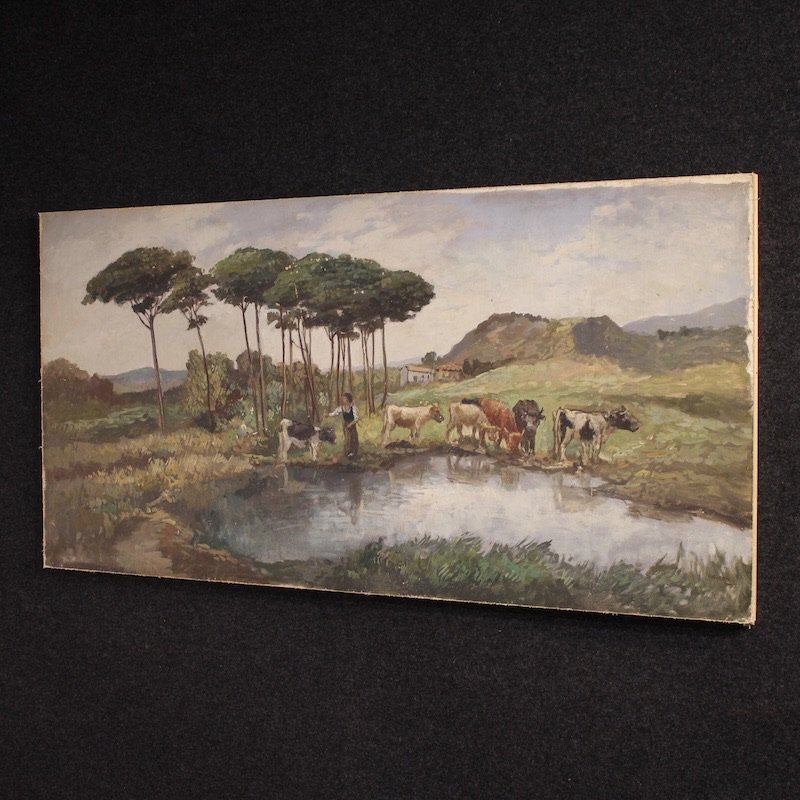 Tableau paysage bucolique signé Giron 20ème siècle-photo-7