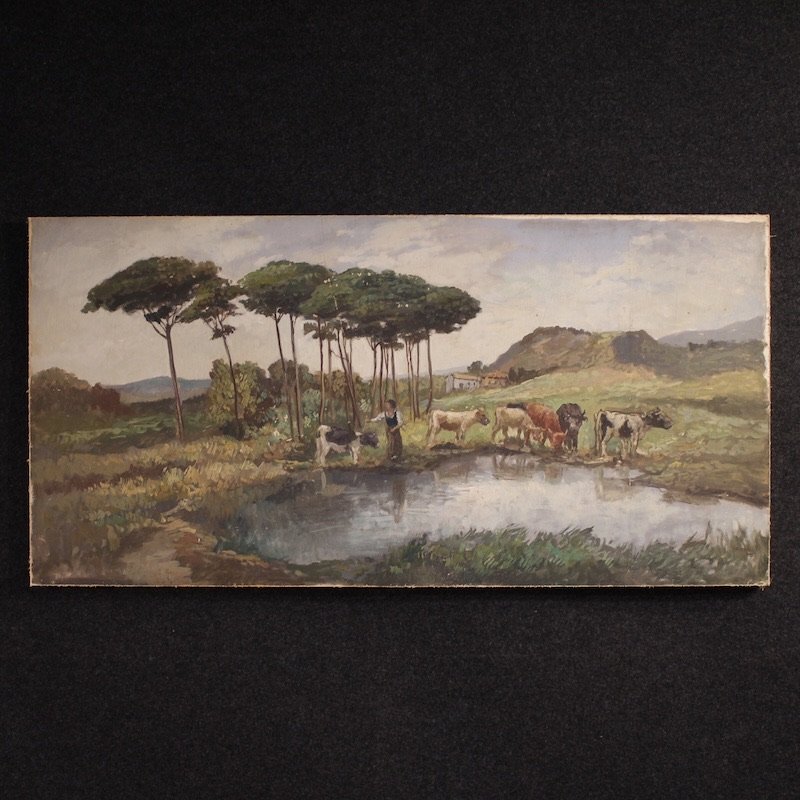Tableau paysage bucolique signé Giron 20ème siècle