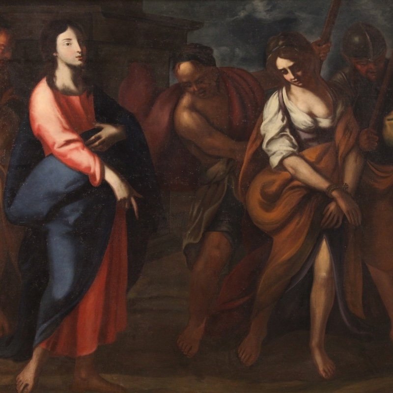 Great 17th-century Italian Painting, Christ And The Adulteress-photo-2