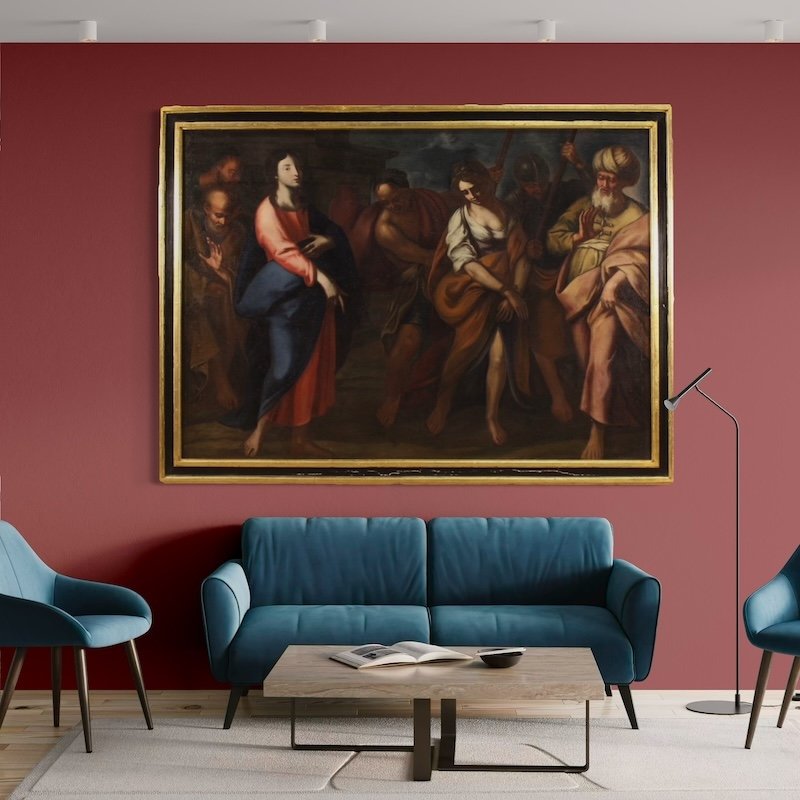 Great 17th-century Italian Painting, Christ And The Adulteress-photo-1