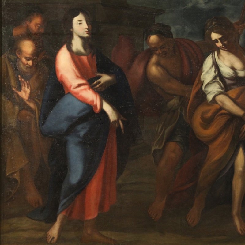 Great 17th-century Italian Painting, Christ And The Adulteress-photo-2