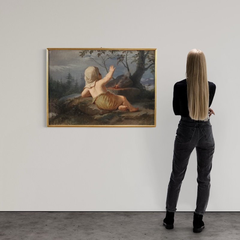 Peinture italienne « Hiver » du 19ème siècle-photo-3