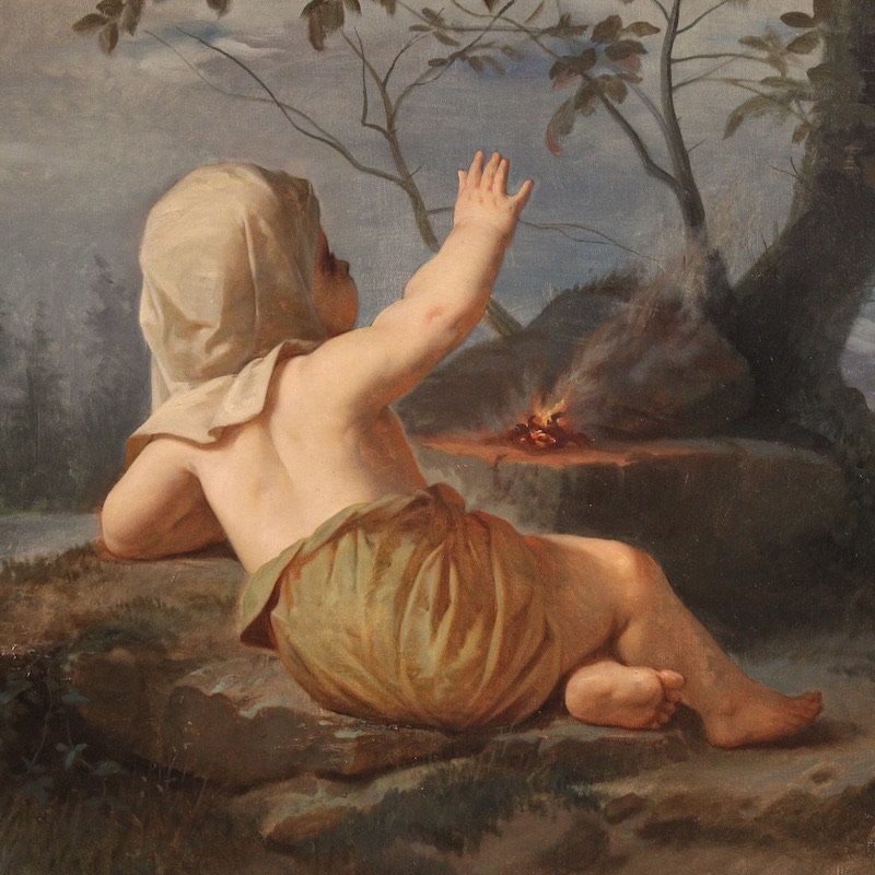 Peinture italienne « Hiver » du 19ème siècle-photo-4