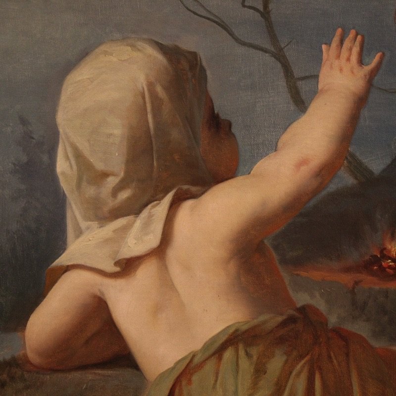 Peinture italienne « Hiver » du 19ème siècle-photo-1