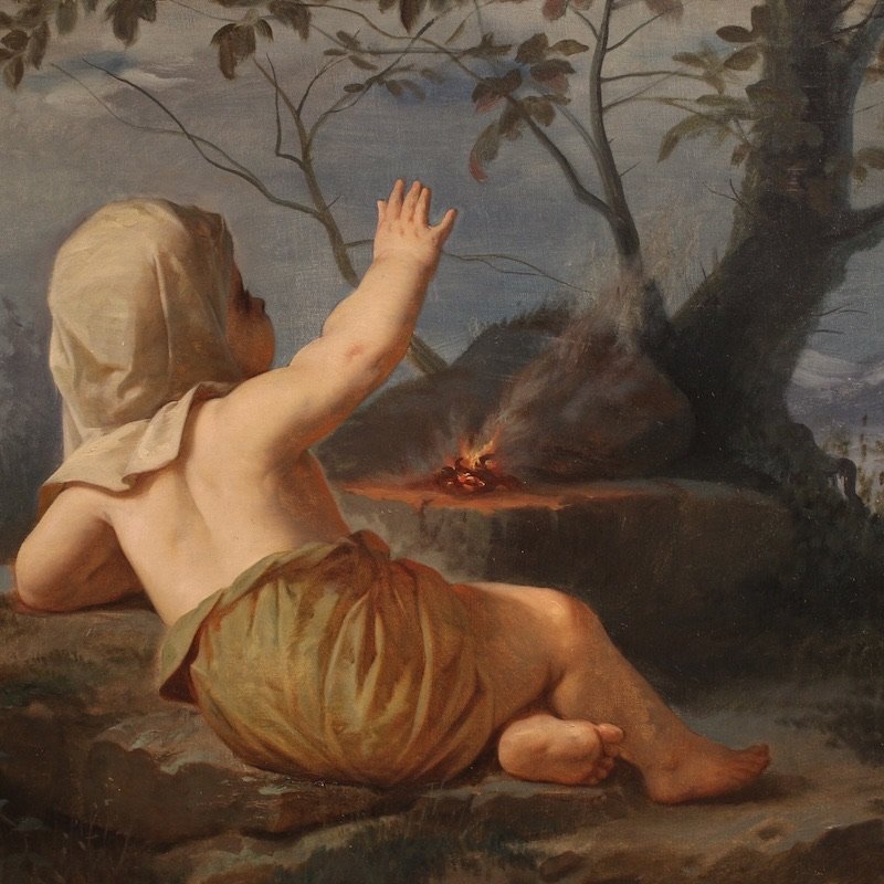 Peinture italienne « Hiver » du 19ème siècle-photo-2