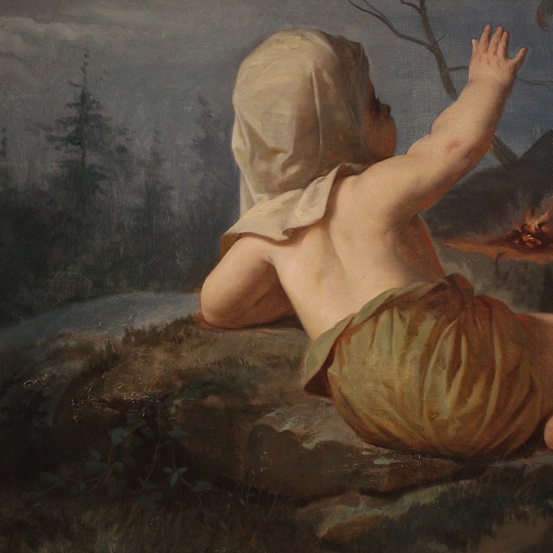 Peinture italienne « Hiver » du 19ème siècle-photo-3