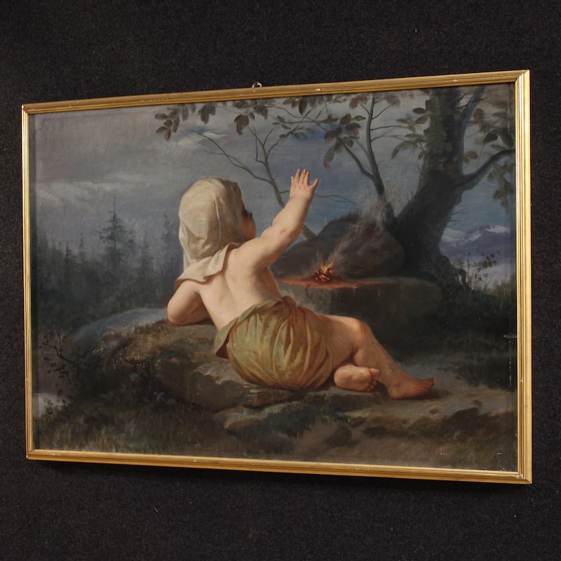 Peinture italienne « Hiver » du 19ème siècle-photo-7