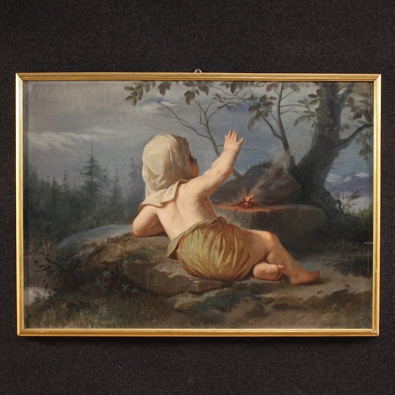 Peinture italienne « Hiver » du 19ème siècle