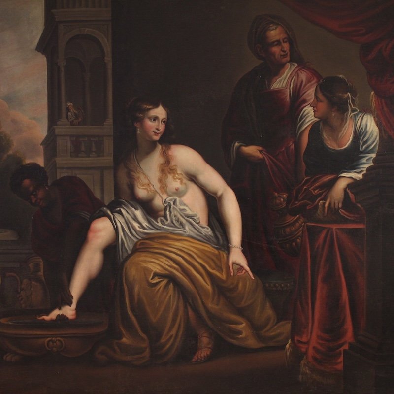 Tableau italien du 18ème siècle, Bethsabée au bain-photo-3
