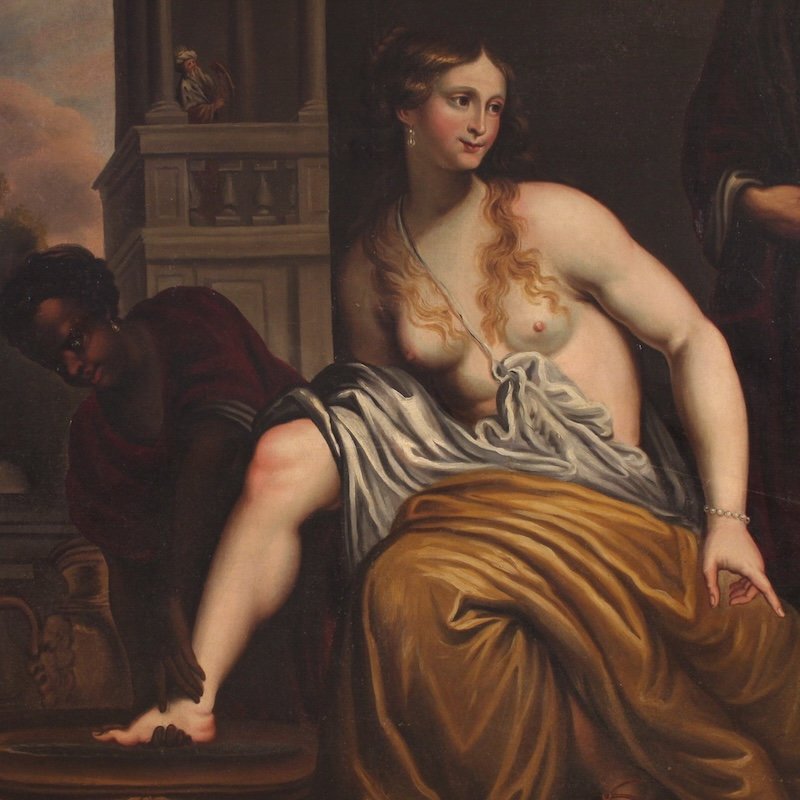 Tableau italien du 18ème siècle, Bethsabée au bain-photo-1