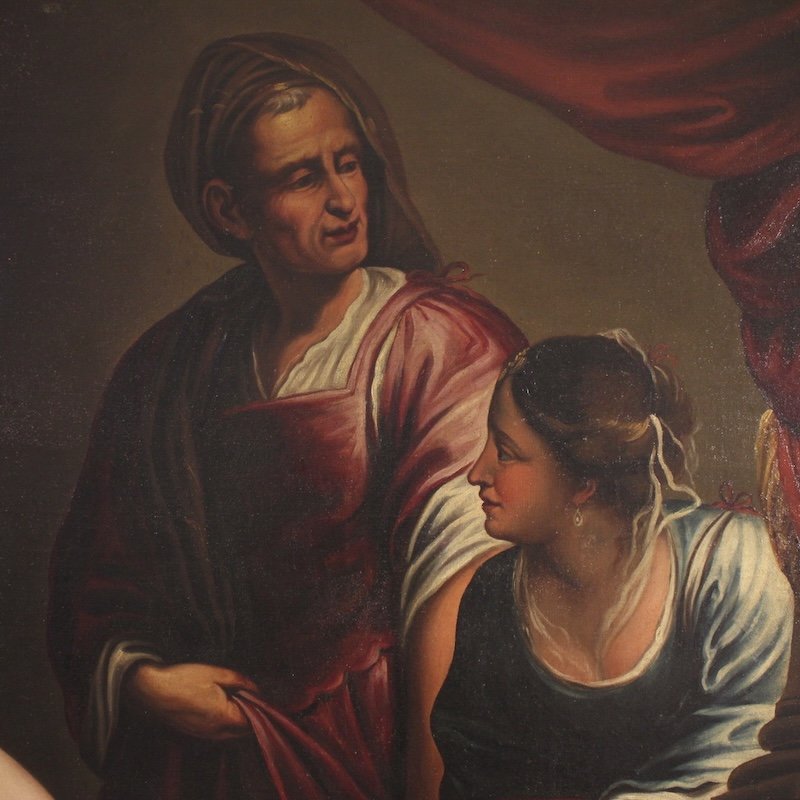 Tableau italien du 18ème siècle, Bethsabée au bain-photo-8