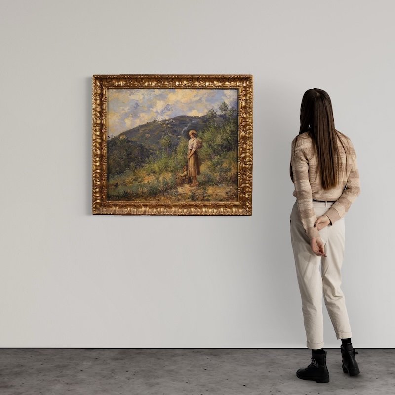 Tableau italien de paysage avec personnage signé et daté 1914-photo-2