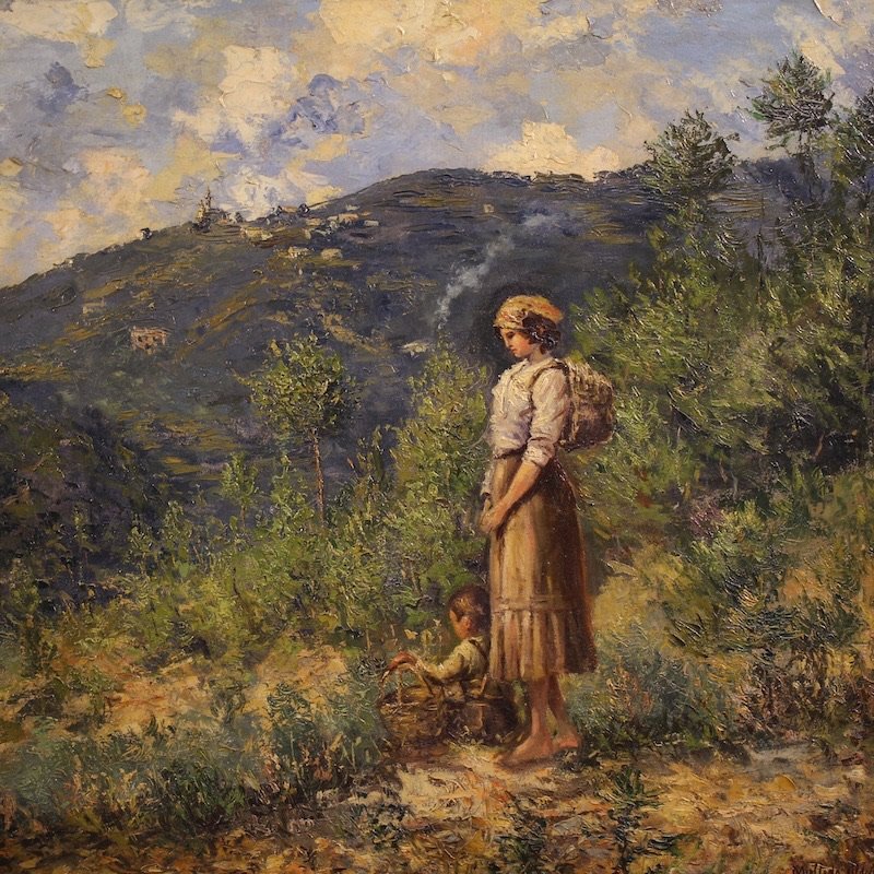 Tableau italien de paysage avec personnage signé et daté 1914-photo-3