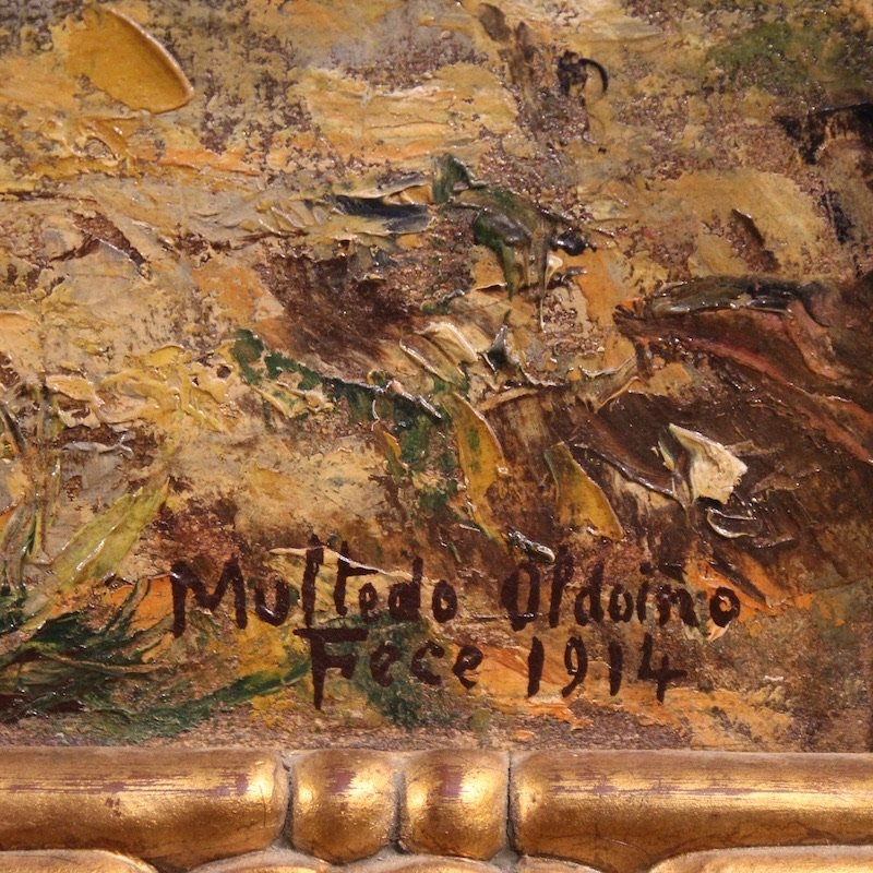 Tableau italien de paysage avec personnage signé et daté 1914-photo-2