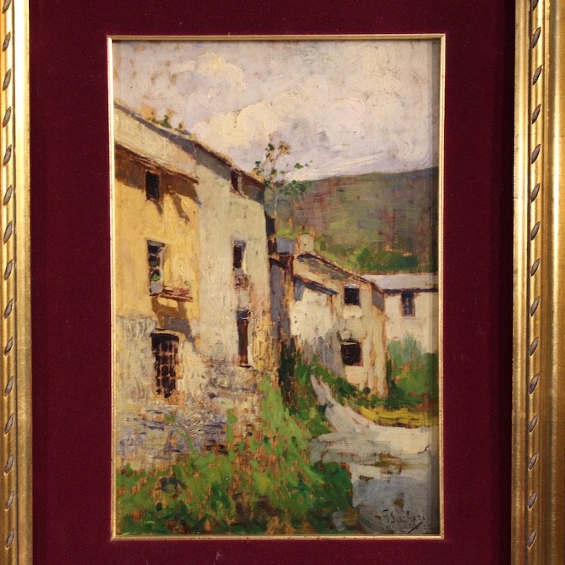 Tableau italien de paysage, vue de maisons, du 20ème siècle-photo-2