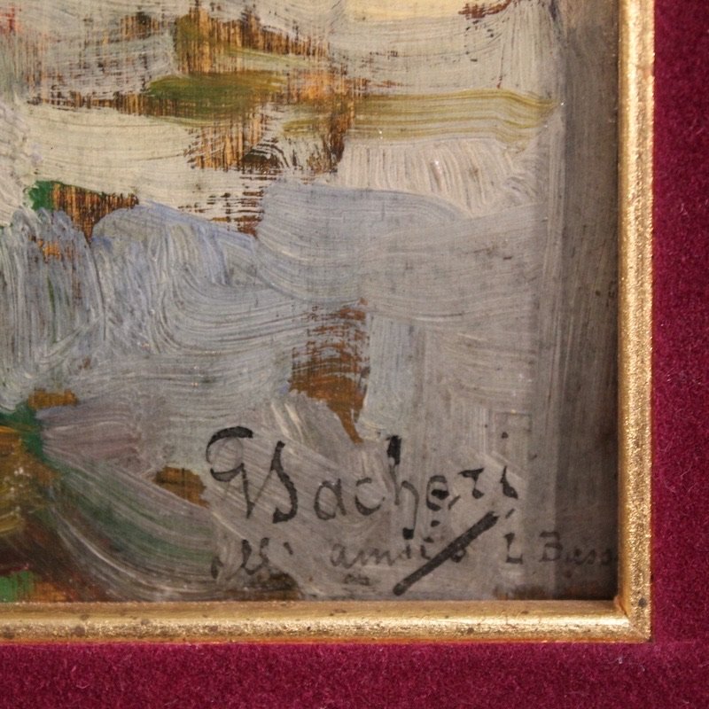 Tableau italien de paysage, vue de maisons, du 20ème siècle-photo-1