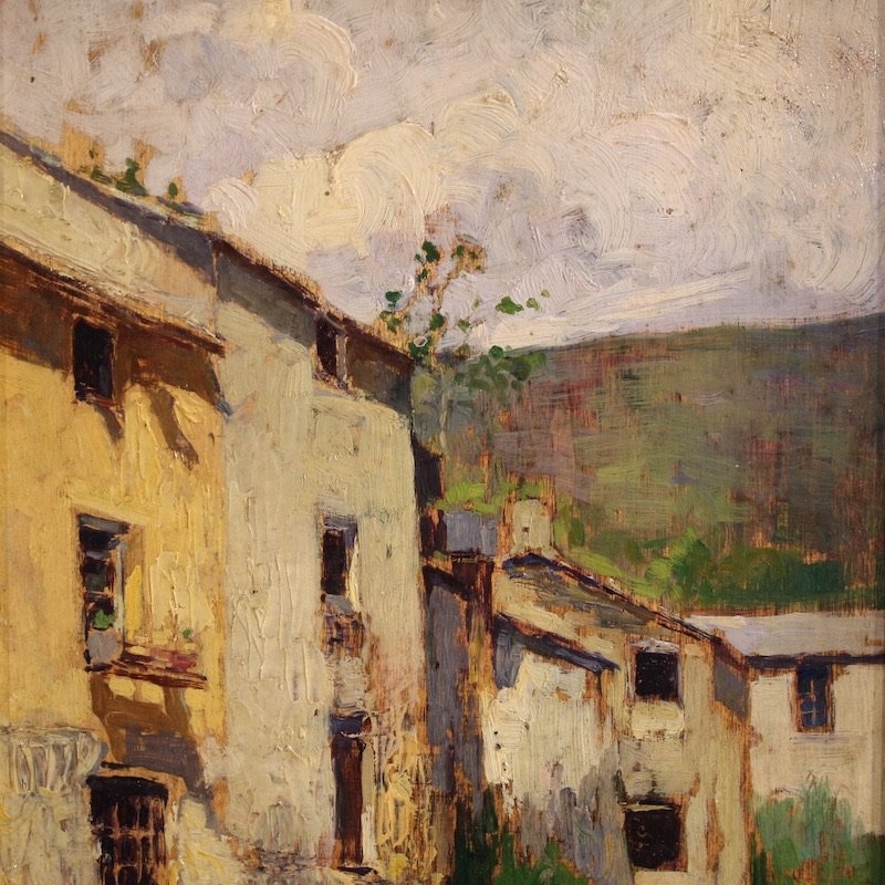 Tableau italien de paysage, vue de maisons, du 20ème siècle-photo-2