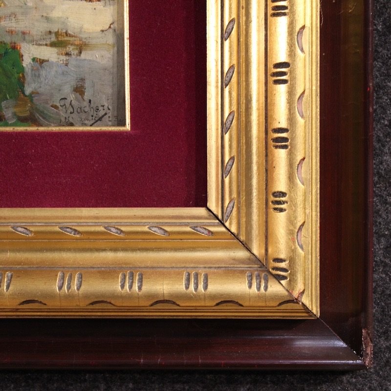 Tableau italien de paysage, vue de maisons, du 20ème siècle-photo-3